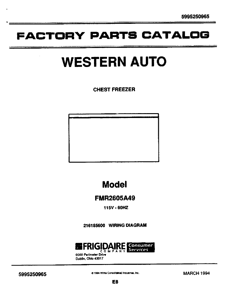 COVER Diagram and Parts List for FMR2605A49  Frigidaire Freezer