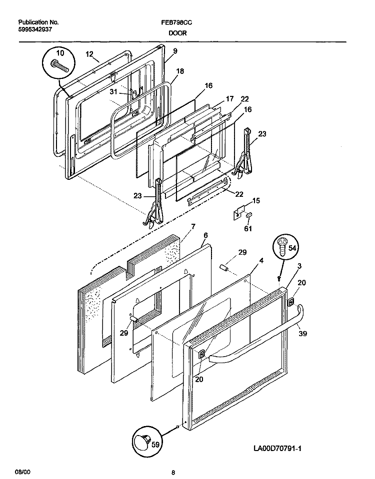 DOOR Diagram and Parts List for FEB798CCSE  Frigidaire Wall Oven