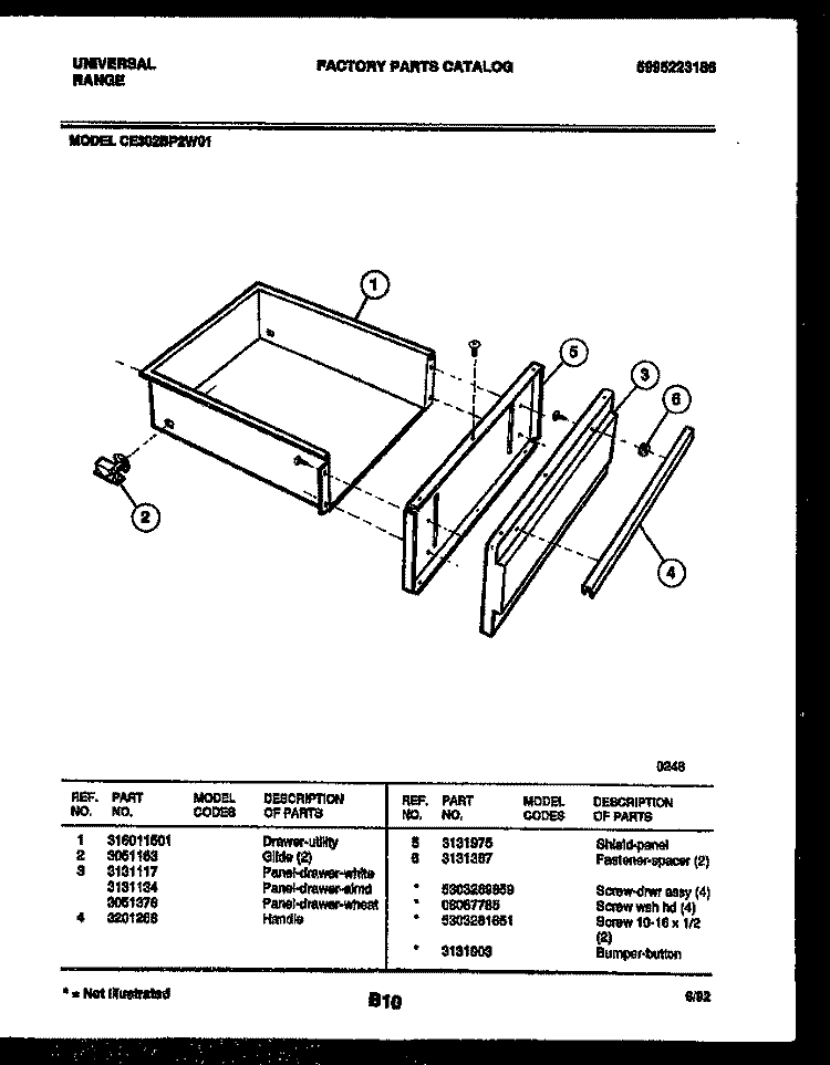 DRAWER PARTS Diagram and Parts List for CE302BP2D1  Frigidaire Range