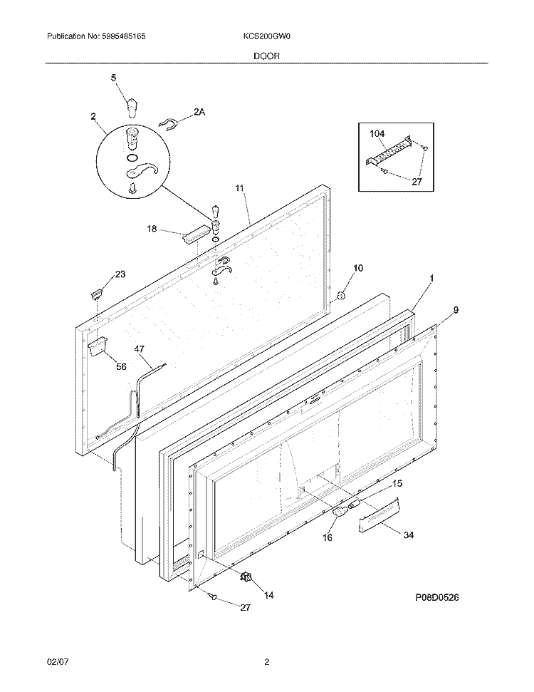 DOOR Diagram and Parts List for KCS200GW0  Kelvinator Freezer