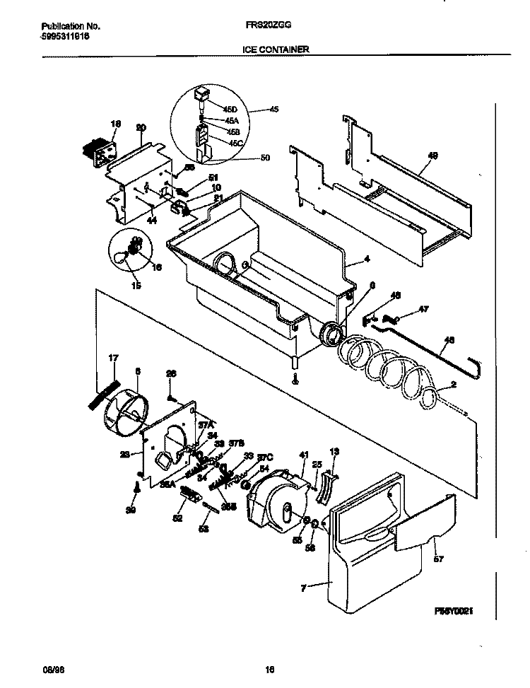 ICE CONTAINER Diagram and Parts List for FRS20ZGGD2  Frigidaire Refrigerator
