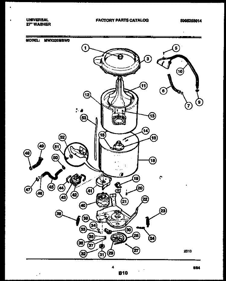 TUB DETAIL Diagram and Parts List for MWX233MBD0  Frigidaire Washer