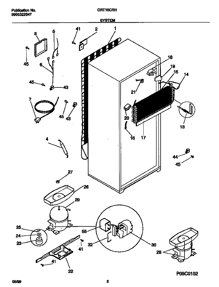 SYSTEM Diagram and Parts List for GRT16CRHW1  Gibson Refrigerator
