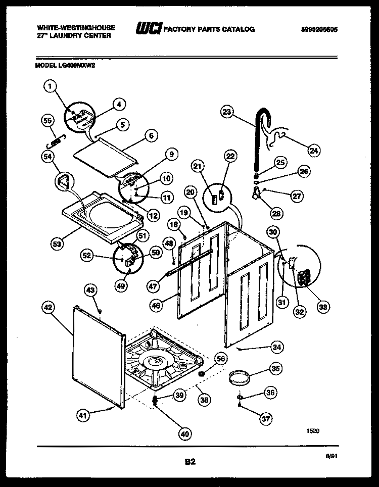CABINET PARTS Diagram and Parts List for LG400MXW2  Frigidaire Washer Dryer Combo