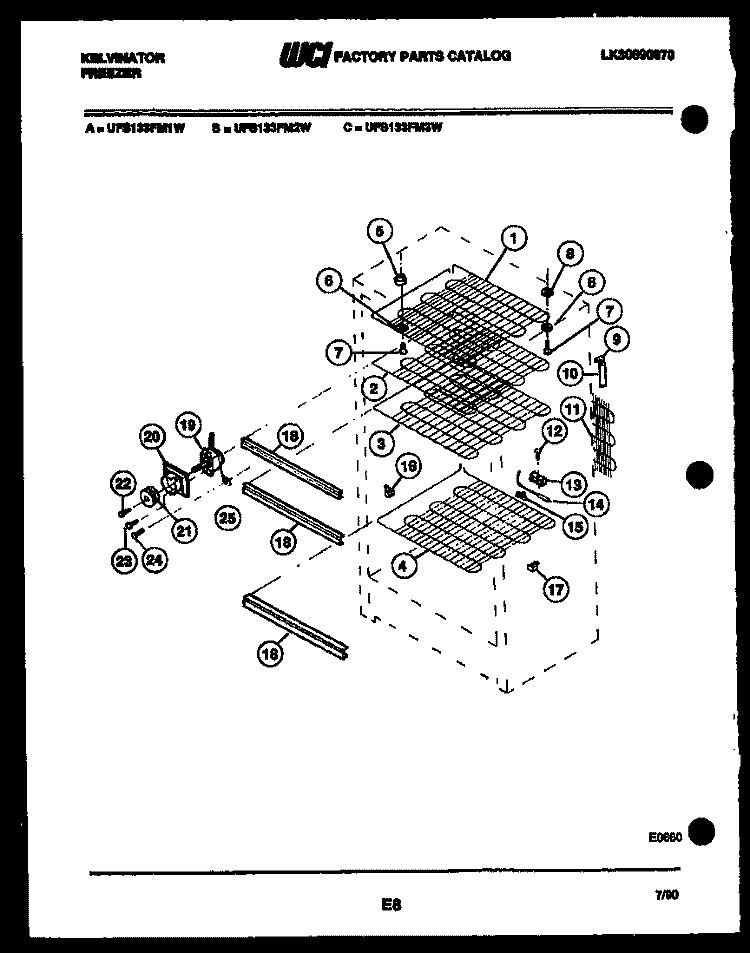 SHELVES AND SUPPORTS Diagram and Parts List for UFS133FM1W  Kelvinator Freezer