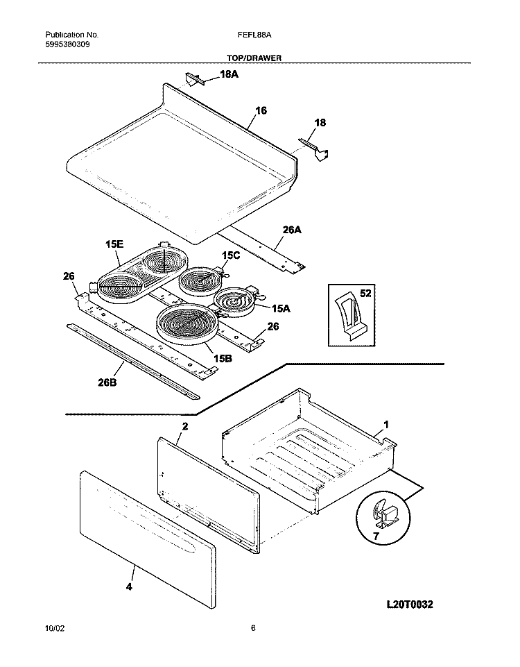 TOP / DRAWER Diagram and Parts List for FEFL88ASB  Frigidaire Range