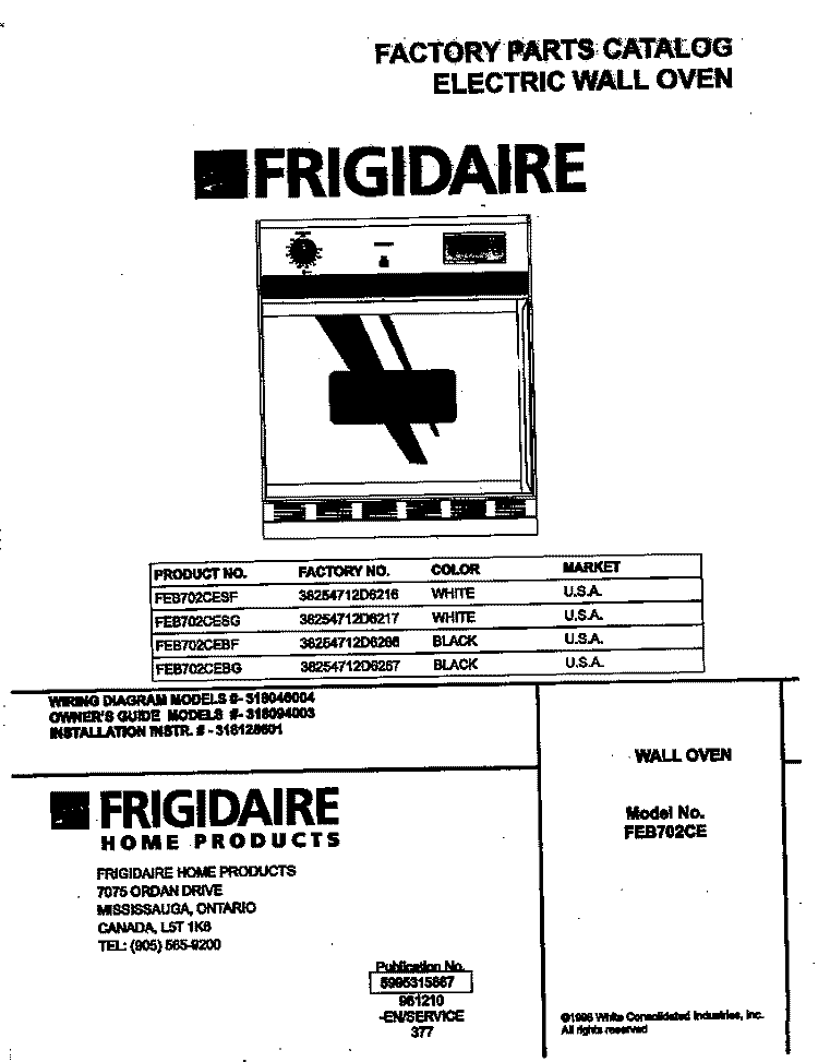 COVER Diagram and Parts List for FEB702CEBF  Frigidaire Wall Oven