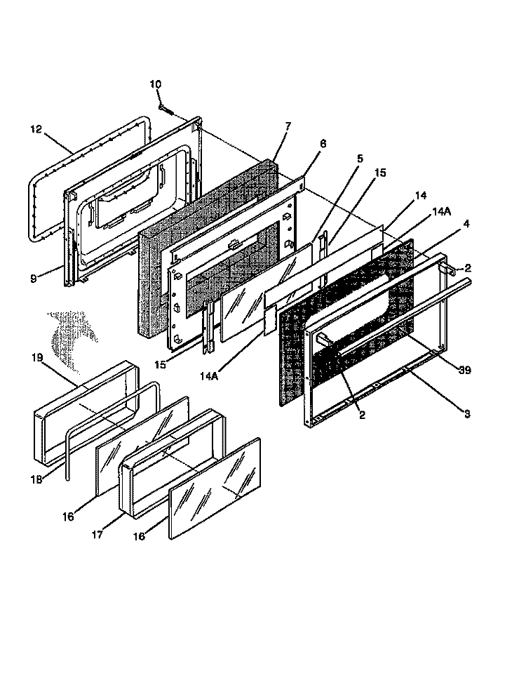 DOOR Diagram and Parts List for WEF357BAWA  Frigidaire Range