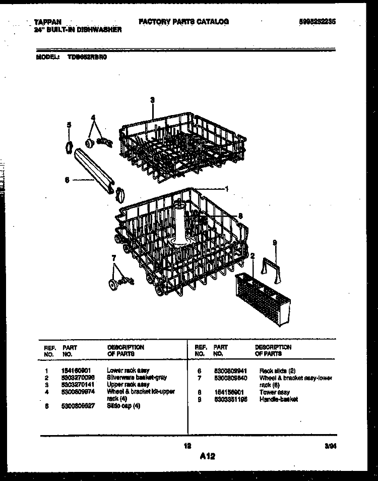 RACKS AND TRAYS Diagram and Parts List for TDB652RBR0  Tappan Dishwasher