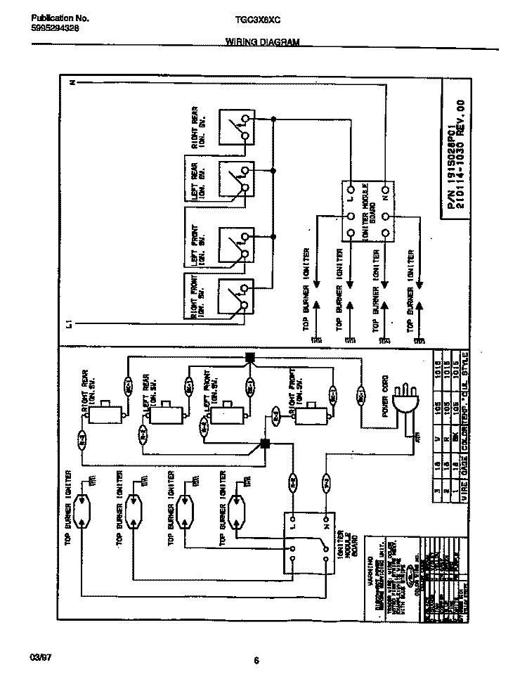 WIRING DIAGRAM Diagram and Parts List for TGC3X6XCT2  Tappan Cooktop