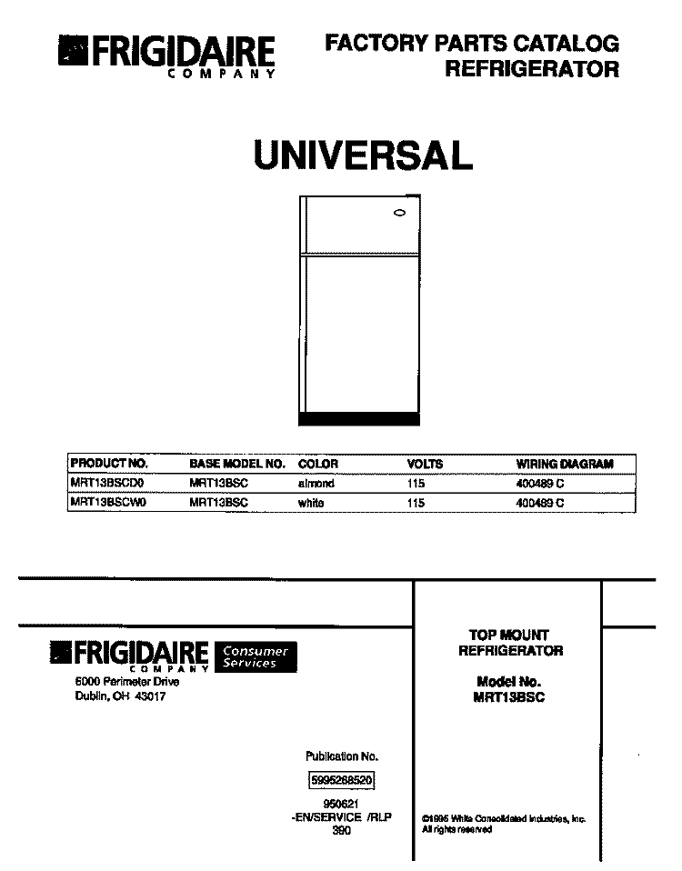 COVER Diagram and Parts List for MRT13BSCW0  Uni Refrigerator
