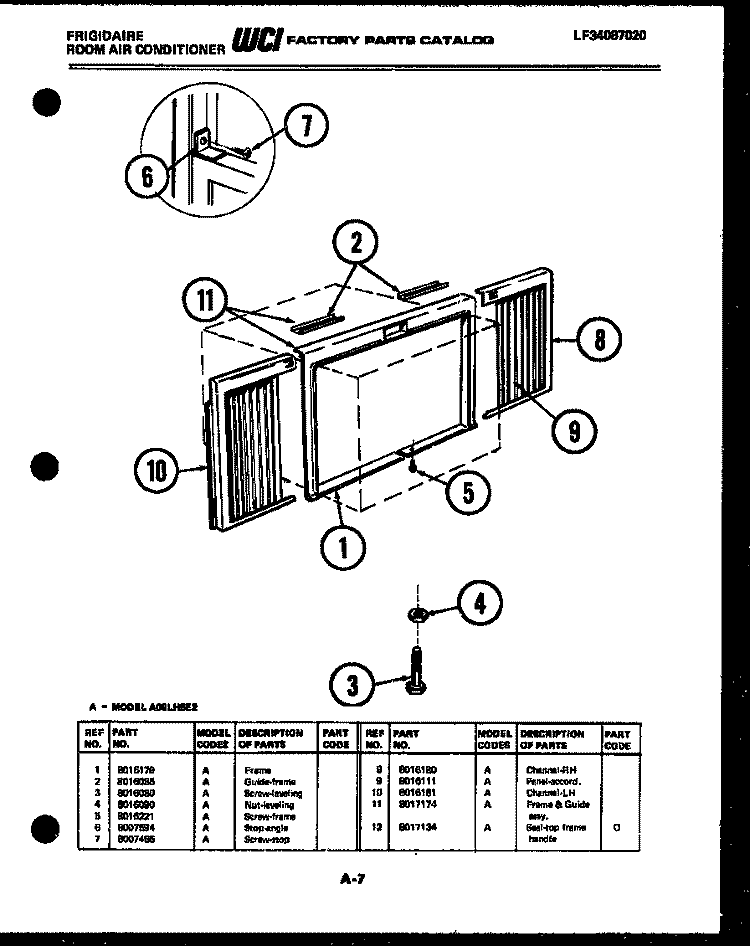 WINDOW MOUNTING PARTS Diagram and Parts List for A06LH5E2  Frigidaire Air Conditioner