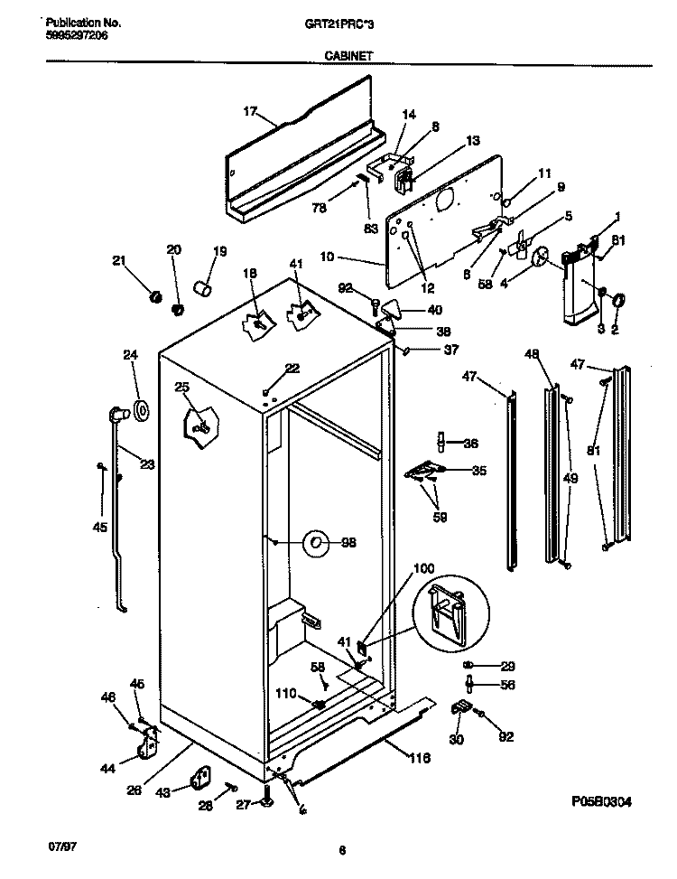 CABINET Diagram and Parts List for GRT21PRCW3  Gibson Refrigerator
