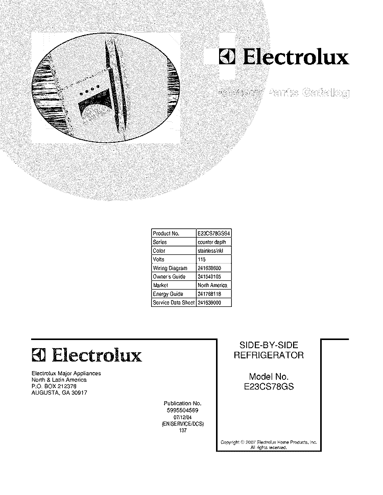COVER Diagram and Parts List for E23CS78GSS4  Electrolux Refrigerator