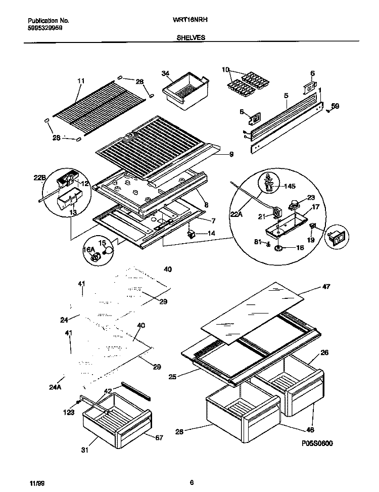 SHELVES Diagram and Parts List for WRT16NRHW1  Frigidaire Refrigerator