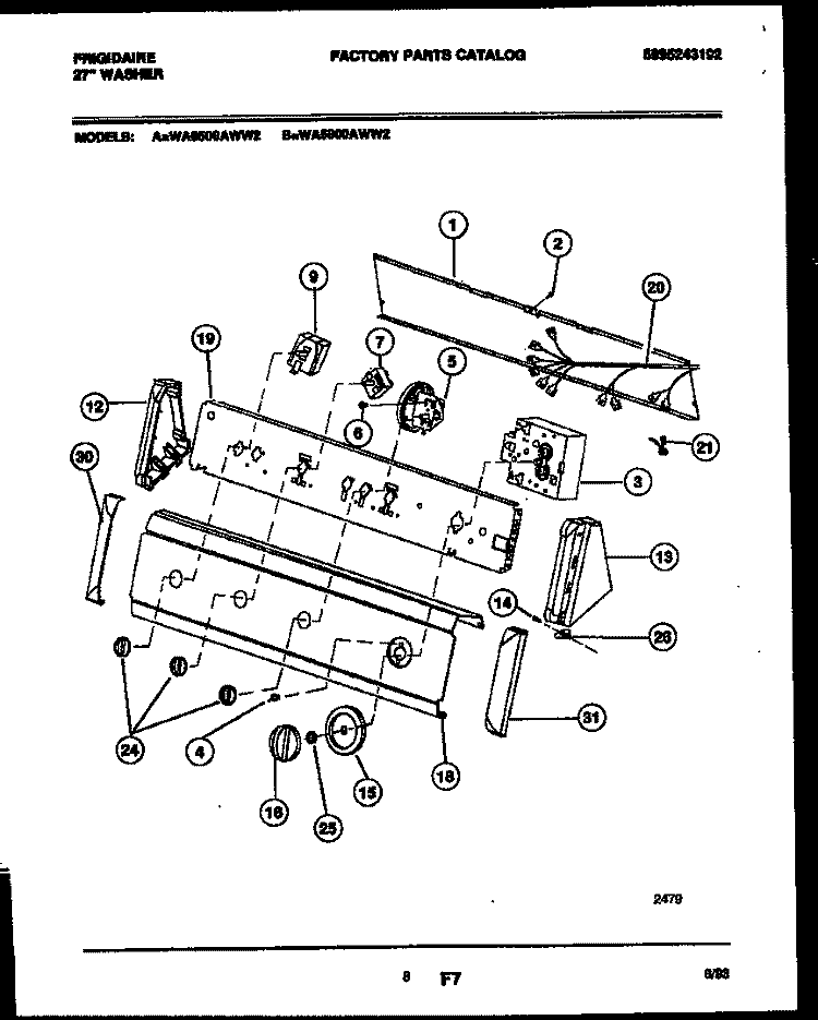 CONSOLE AND CONTROL PARTS Diagram and Parts List for WA6500ADD2  Frigidaire Washer