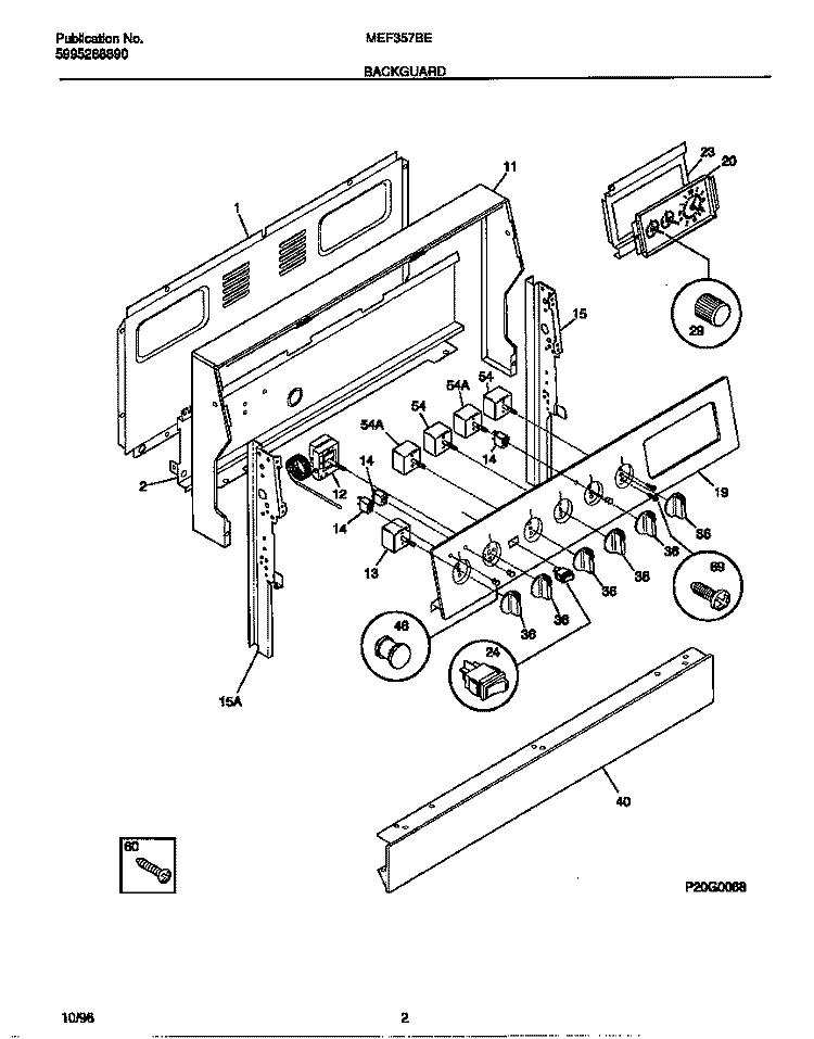 BACKGUARD Diagram and Parts List for MEF357BEDB  Frigidaire Range