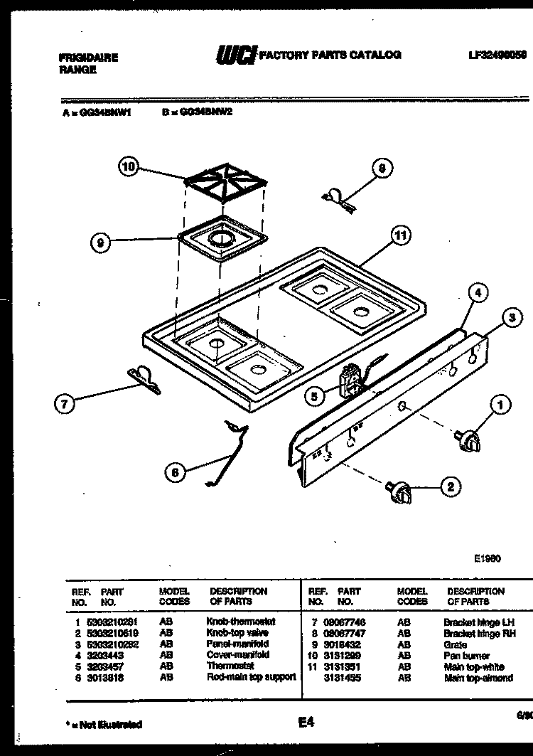 COOKTOP PARTS Diagram and Parts List for GG34BNL1  Frigidaire Range