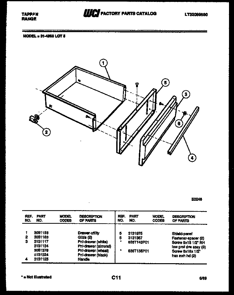 DRAWER PARTS Diagram and Parts List for 31-4968-66-05  Tappan Range