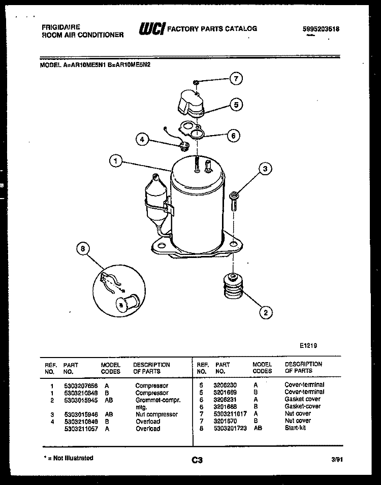 COMPRESSOR PARTS Diagram and Parts List for AR10ME5N2  Frigidaire Air Conditioner