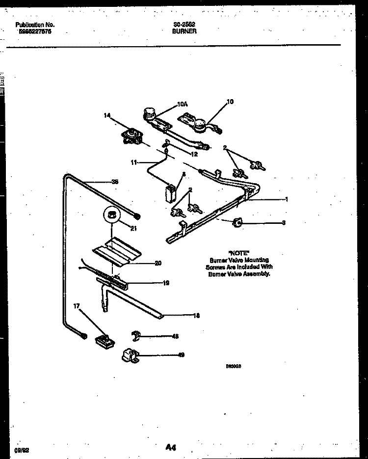 BURNER PARTS Diagram and Parts List for 30-2552-00-01  Tappan Range