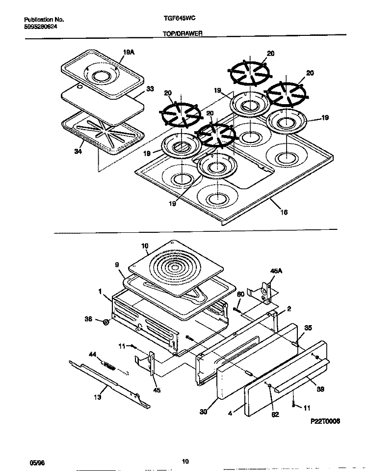 TOP / DRAWER Diagram and Parts List for TGF645WCD2  Tappan Range