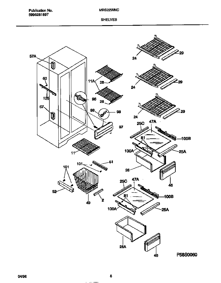 SHELVES Diagram and Parts List for MRS22WNCD2  Frigidaire Refrigerator