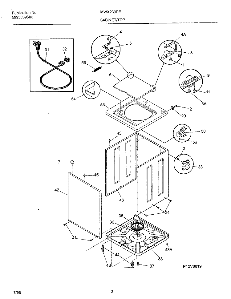 CABINET / TOP Diagram and Parts List for MWX233RED2  Frigidaire Washer
