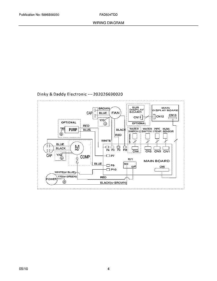 WIRING DIAGRAM Diagram and Parts List for FAD504TDD6  Frigidaire Dehumidifier