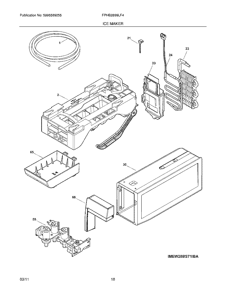 ICE MAKER Diagram and Parts List for FPHB2899LF4  Frigidaire Refrigerator