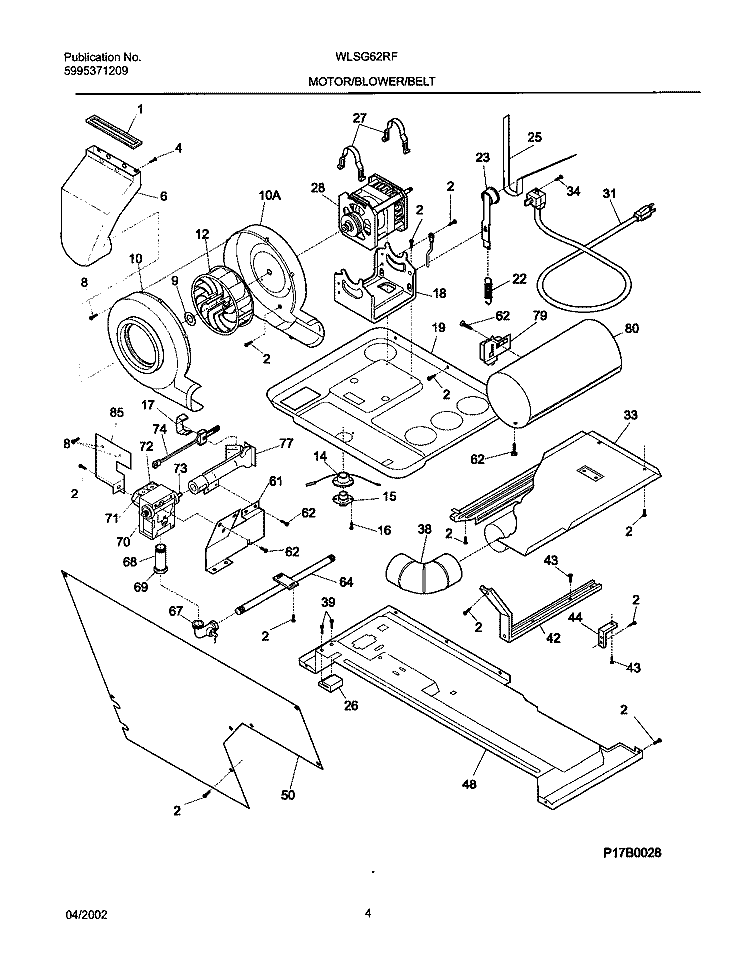 DRY MTR, BELT Diagram and Parts List for WLSG62RFW2  Westinghouse Washer Dryer Combo