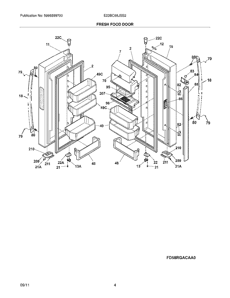 FRESH FOOD DOORS Diagram and Parts List for E23BC68JSS2  Electrolux Refrigerator