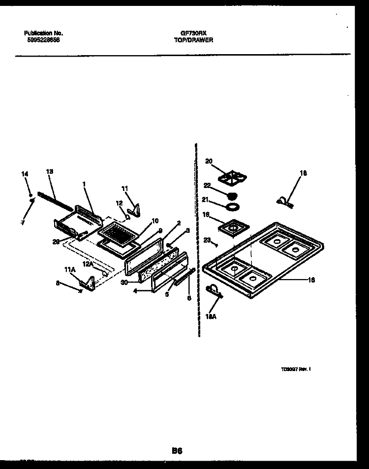 COOKTOP AND BROILER DRAWER PARTS Diagram and Parts List for GF730RXW1  Frigidaire Range