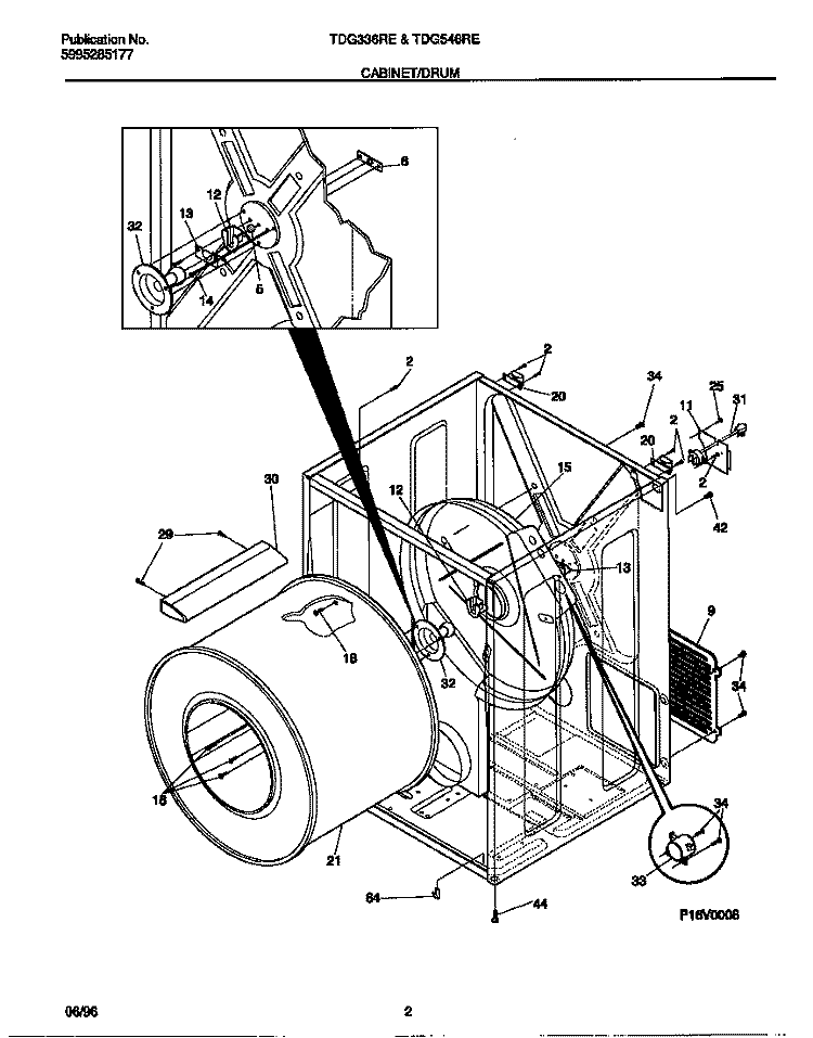 CABINET / DRUM Diagram and Parts List for TDG336REW0  Tappan Dryer