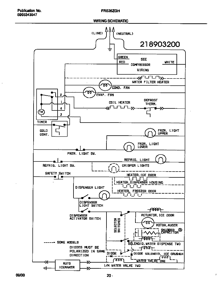 WIRING SCHEMATIC Diagram and Parts List for FRS26ZGHD4  Frigidaire Refrigerator