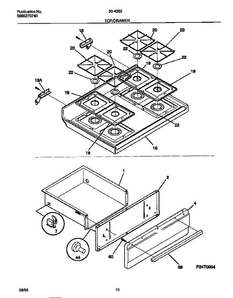 TOP / DRAWER Diagram and Parts List for 30-4382-23-05  Tappan Range