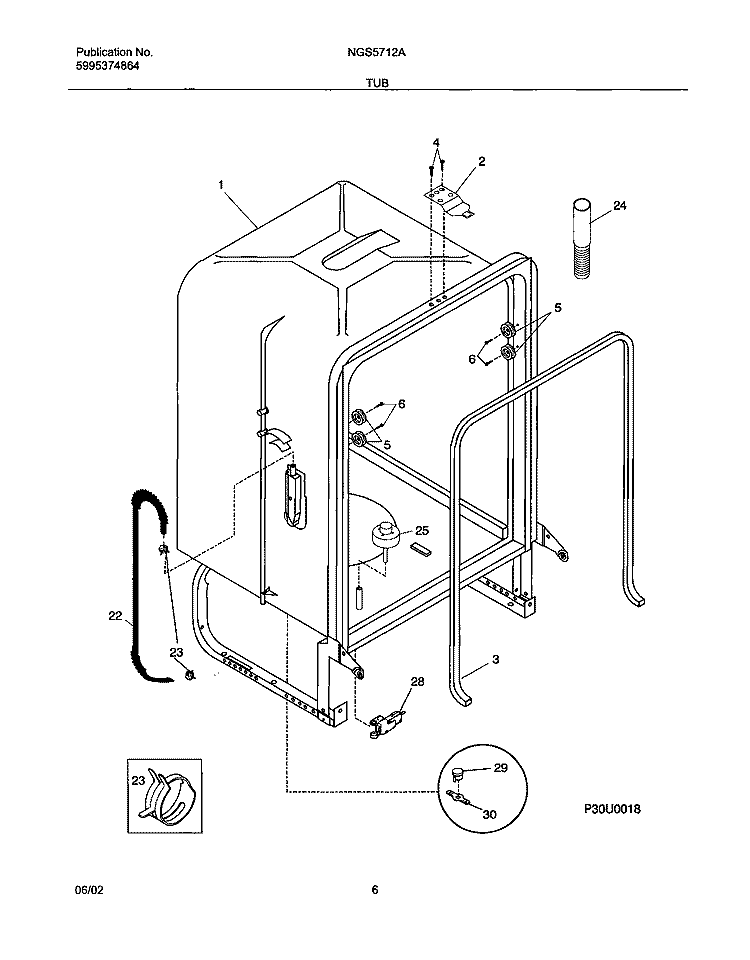 TUB Diagram and Parts List for NGS5712AQ1  Frigidaire Dishwasher