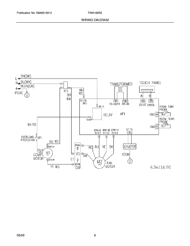WIRING DIAGRAM Diagram and Parts List for FAM186R2A13  Frigidaire Air Conditioner