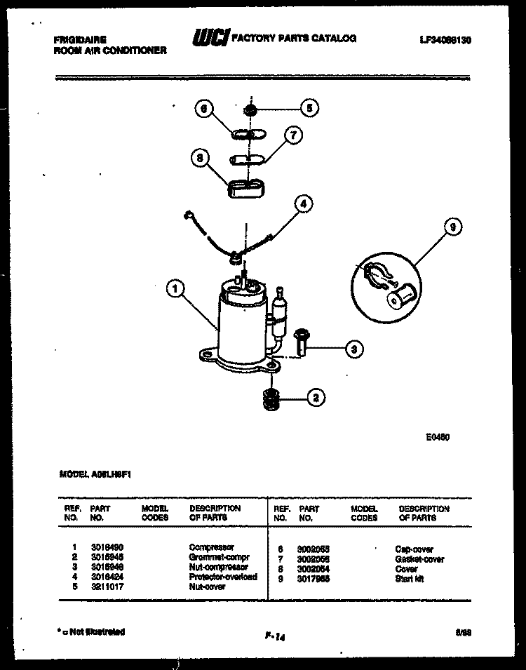 COMPRESSOR PARTS Diagram and Parts List for A05LH8F1  Frigidaire Air Conditioner