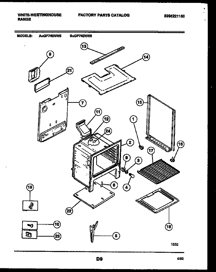 BODY PARTS Diagram and Parts List for GF740ND5  Frigidaire Range