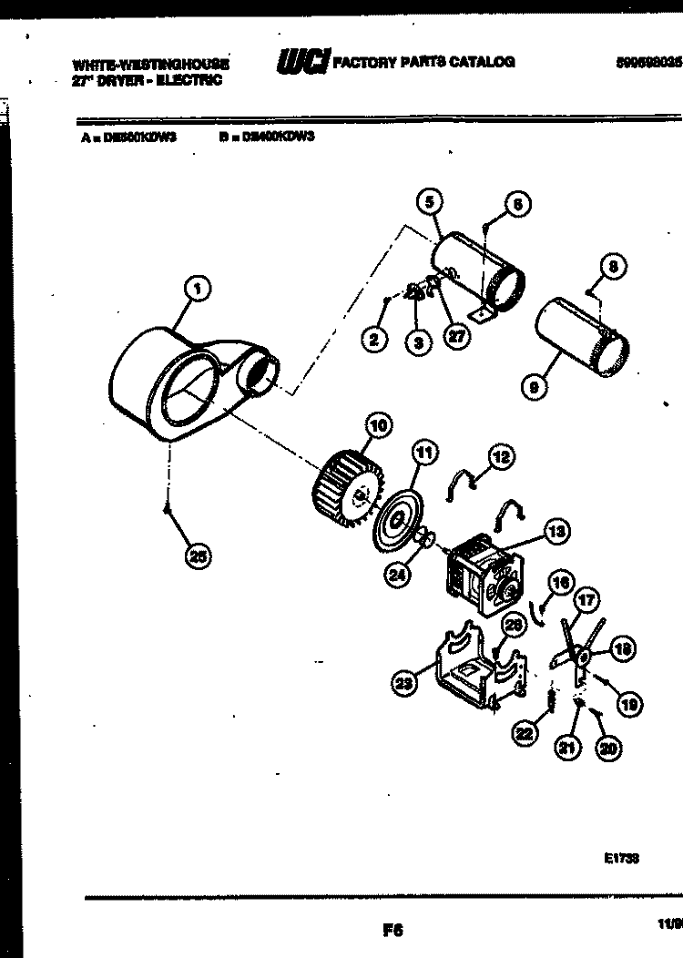 MOTOR AND BLOWER PARTS Diagram and Parts List for DE500KDD3  Frigidaire Dryer