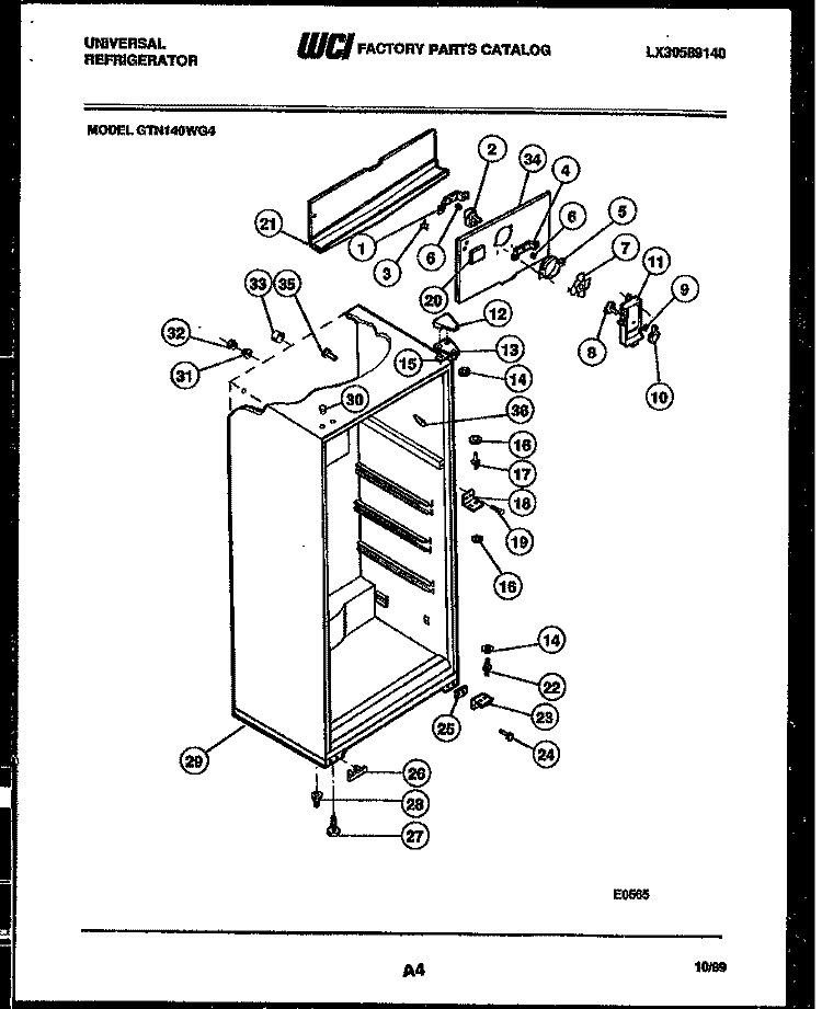 CABINET PARTS Diagram and Parts List for GTN140WGV4  Frigidaire Refrigerator