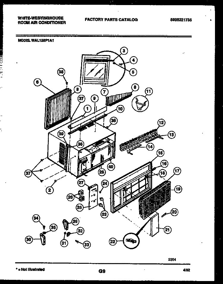 CABINET PARTS Diagram and Parts List for WAL126P1A1  Frigidaire Air Conditioner