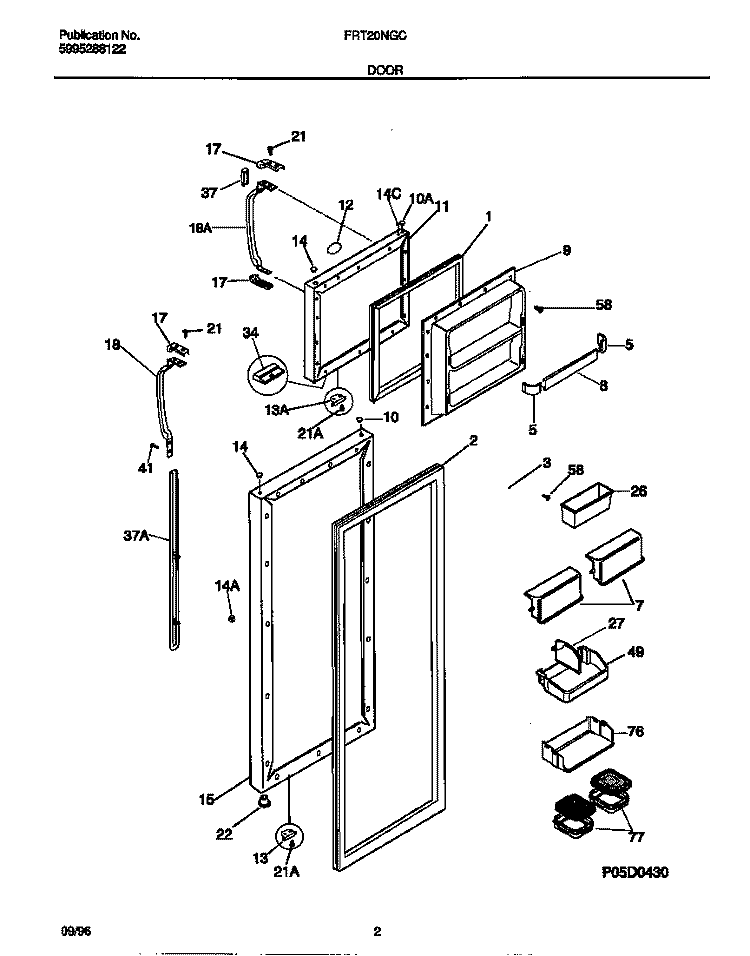 DOOR Diagram and Parts List for FRT20NGCB3  Frigidaire Refrigerator