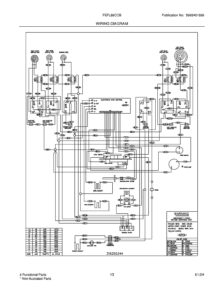 WIRING DIAGRAM Diagram and Parts List for FEFL89CCB  Frigidaire Range