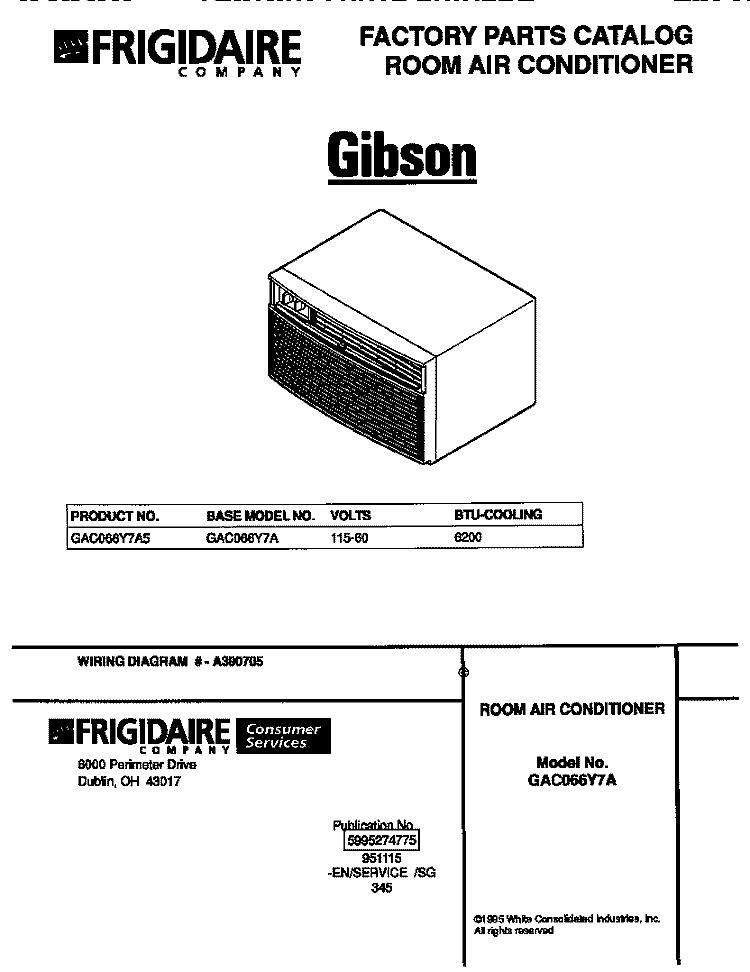 COVER Diagram and Parts List for GAC066Y7A5  Gibson Air Conditioner