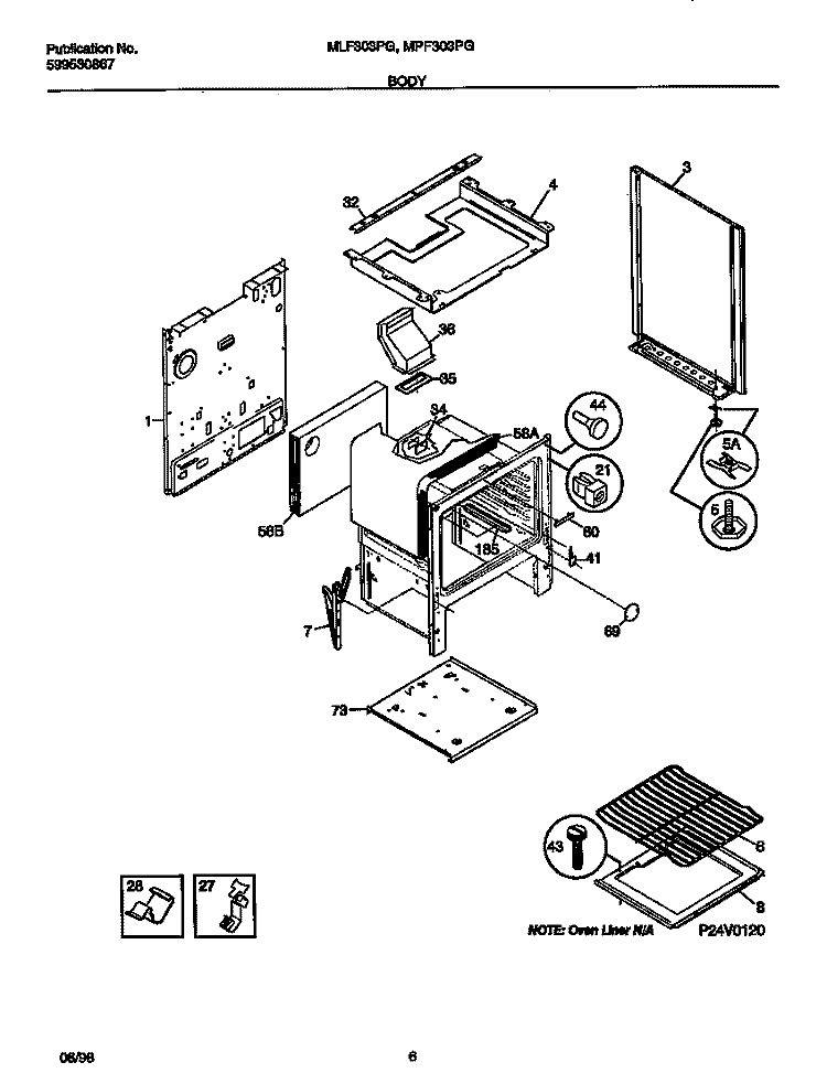 BODY Diagram and Parts List for MLF303PGDA  Frigidaire Range