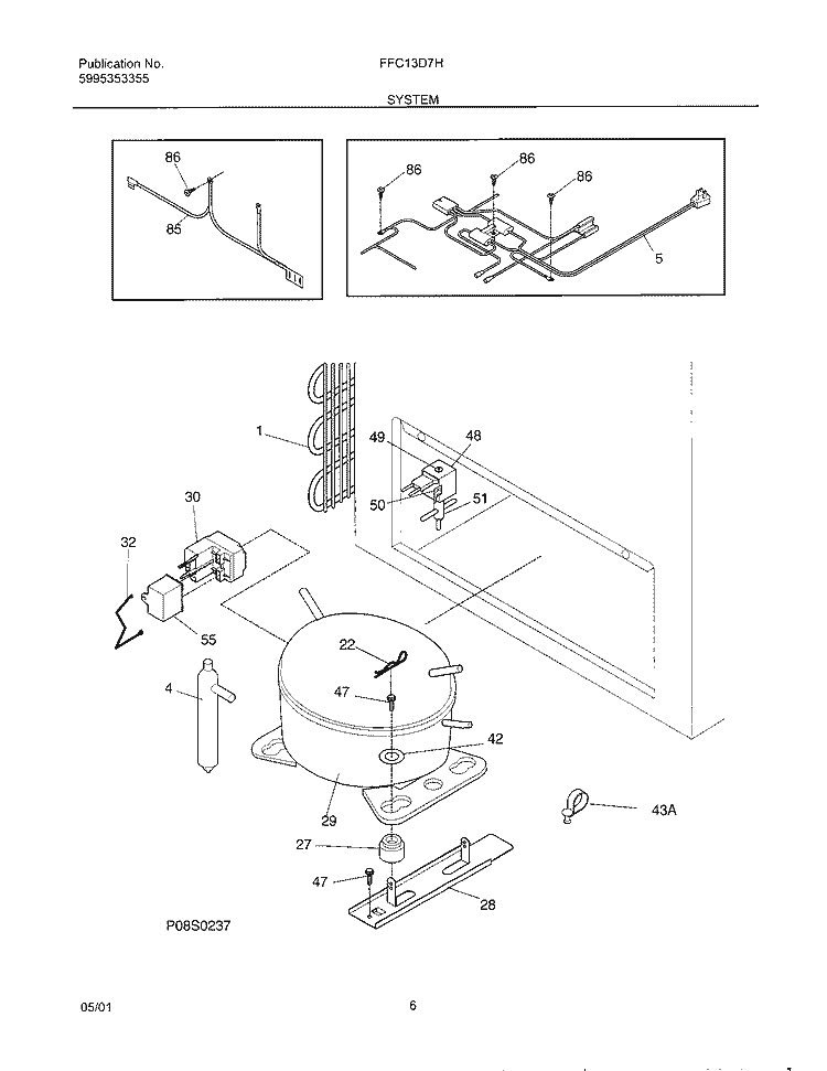 SYSTEM Diagram and Parts List for FFC13D7HW4  Frigidaire Freezer