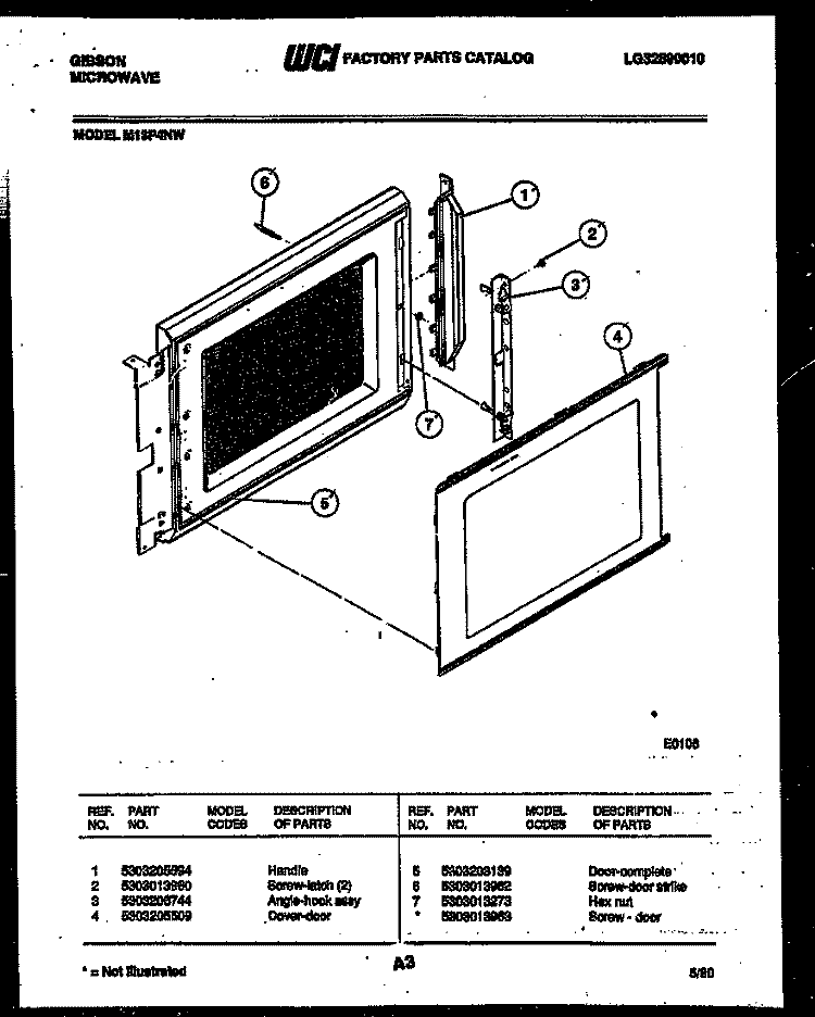 DOOR PARTS Diagram and Parts List for M13P4NW  Gibson Microwave