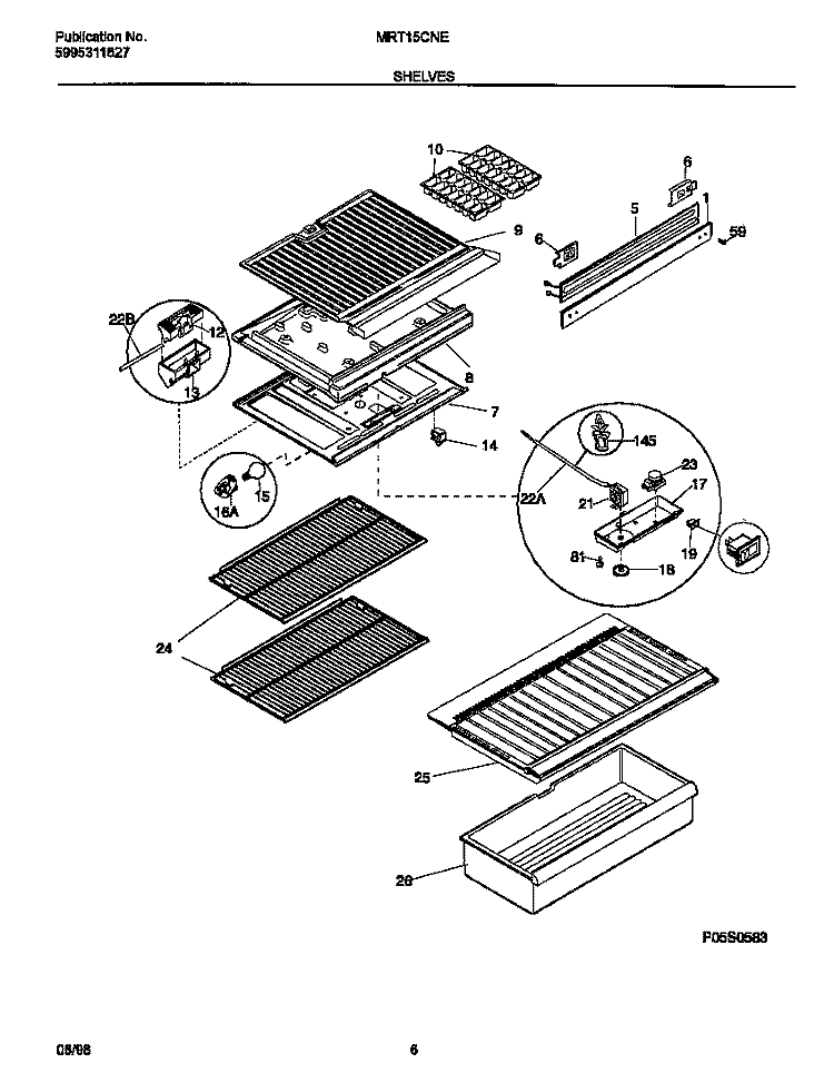 SHELVES Diagram and Parts List for MRT15CNED6  Frigidaire Refrigerator